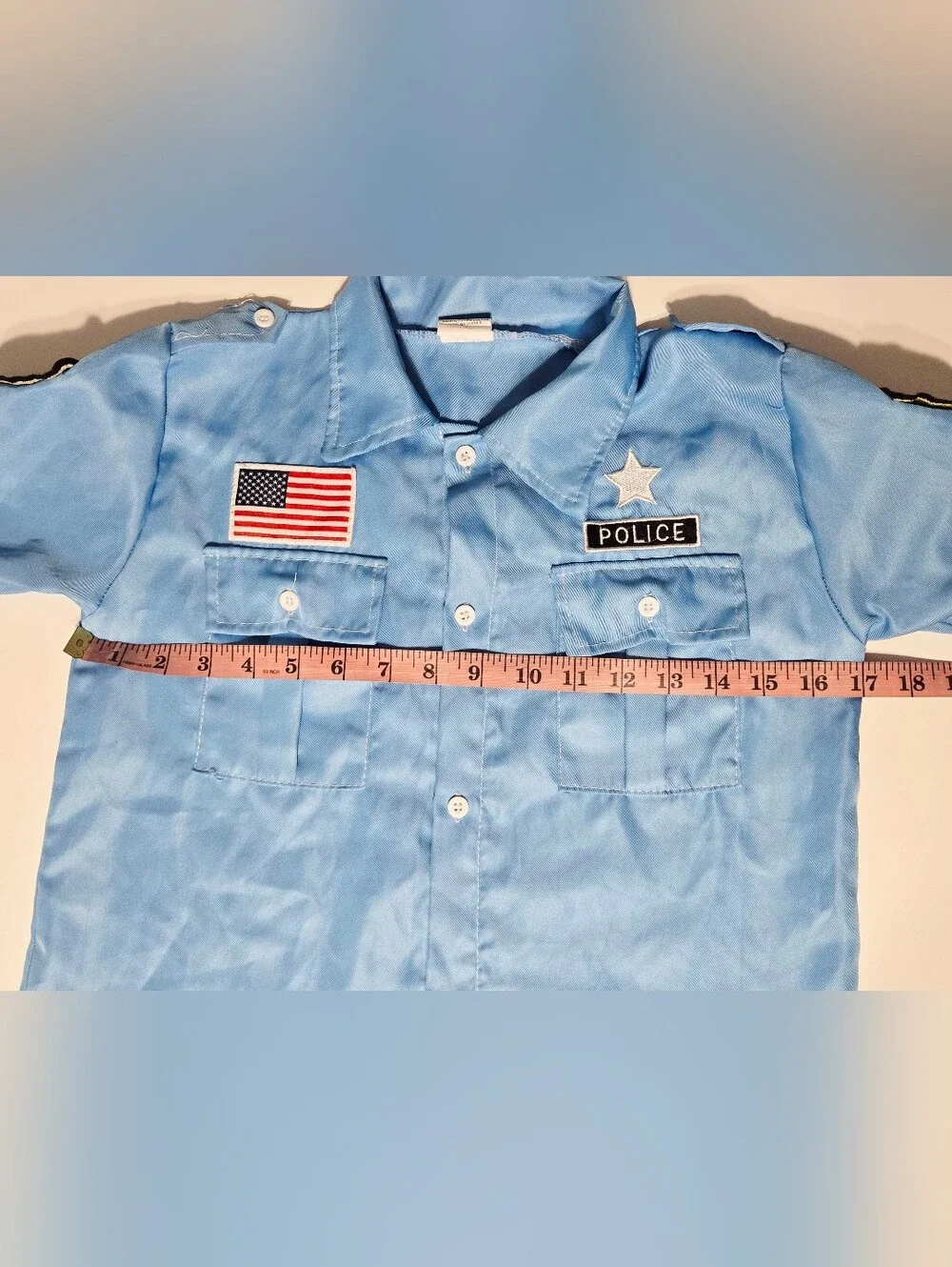 Kids XL Police Officer Halloween Costume Shirt Skirt Hat Badge Set